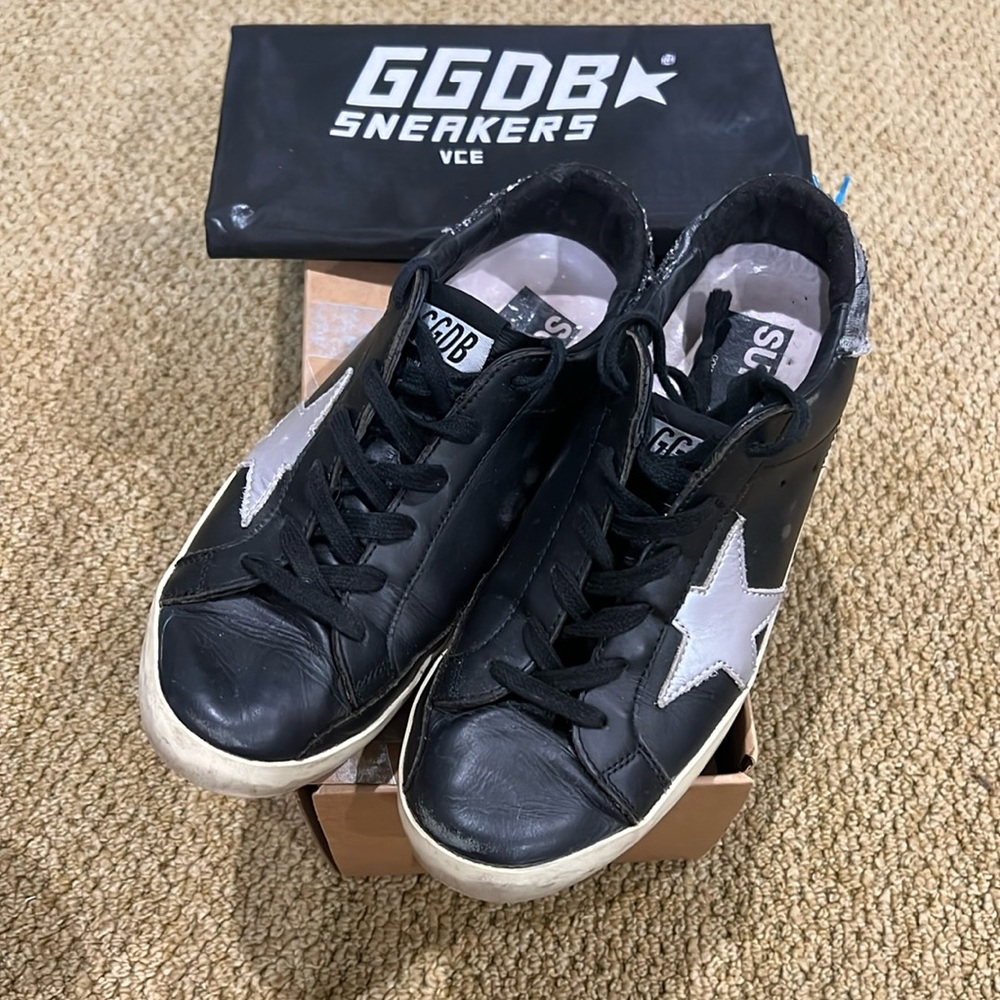 Golden Goose, Superstar, Black Glitter Heel, size 7